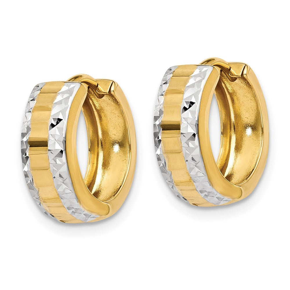 14k Yellow Gold & Rhodium Hinged Hoop Earrings