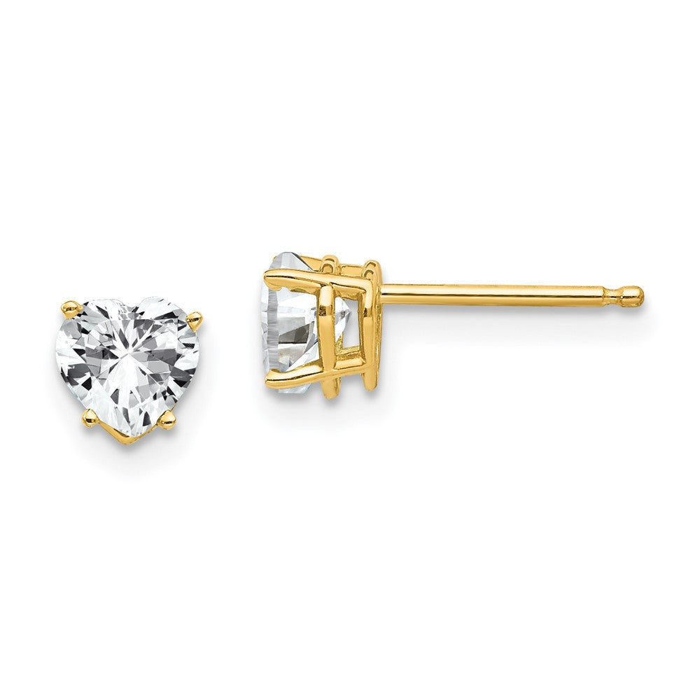14k Yellow Gold 5mm Heart Cubic Zirconia Stud Earrings