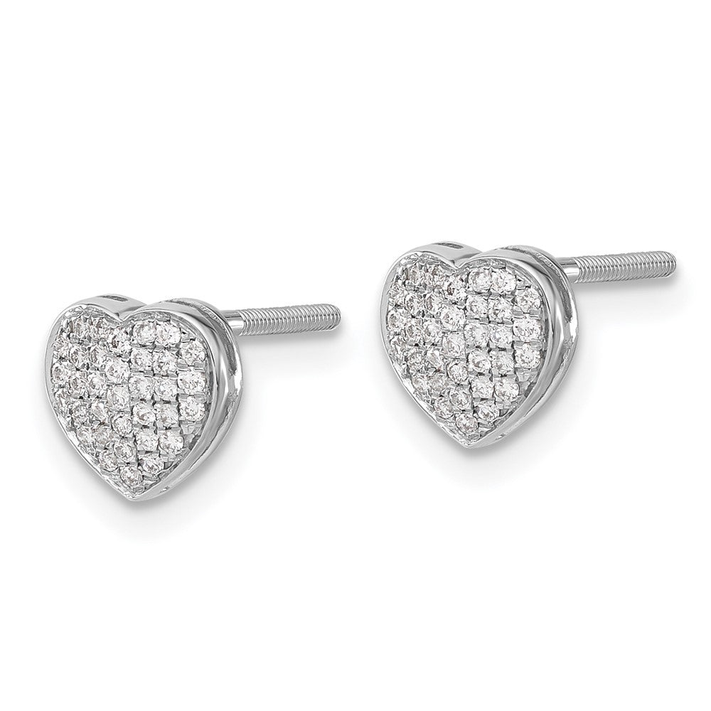 14k White Gold Diamond Heart Screw Back Stud Earrings