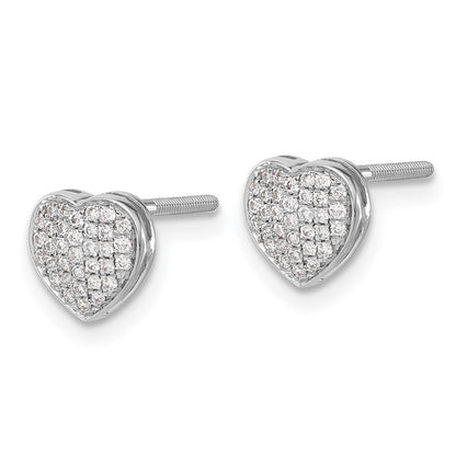 14k White Gold Diamond Heart Screw Back Stud Earrings