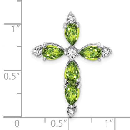 14k White Gold Peridot and Diamond Cross Chain Slide Pendant