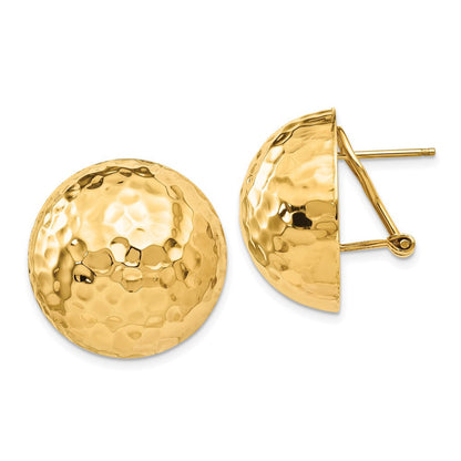 14k Yellow Gold Hammered Omega Back Stud Earrings
