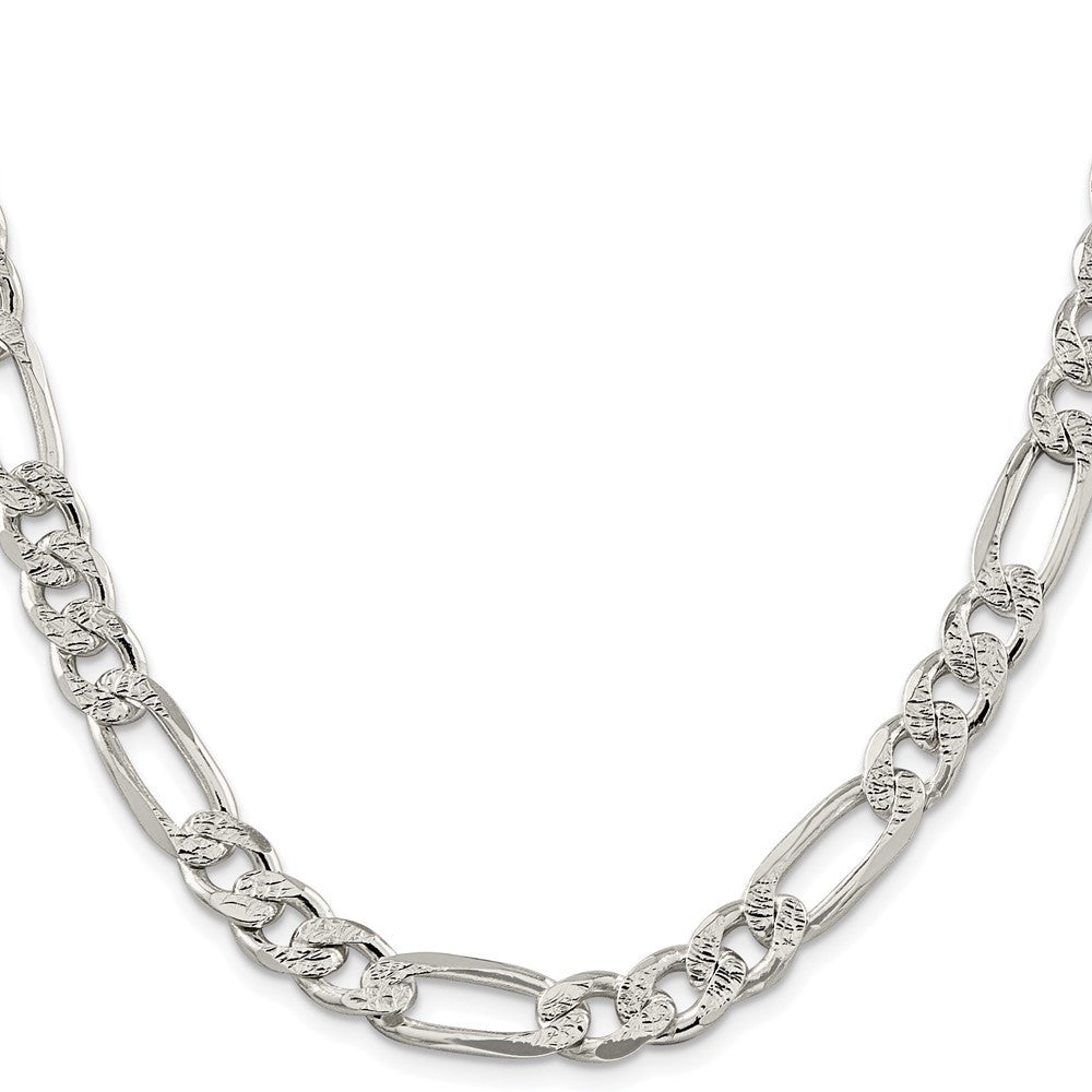 Sterling Silver Rhodium-plated 9.5mm Pav� Flat Figaro Chain Necklace 22"