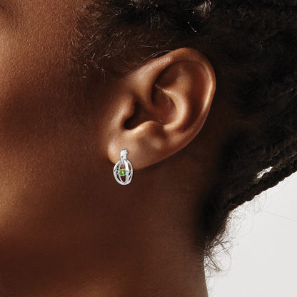 Sterling Silver Rhodium Peridot Birthstone Vibrant Dangle Earrings
