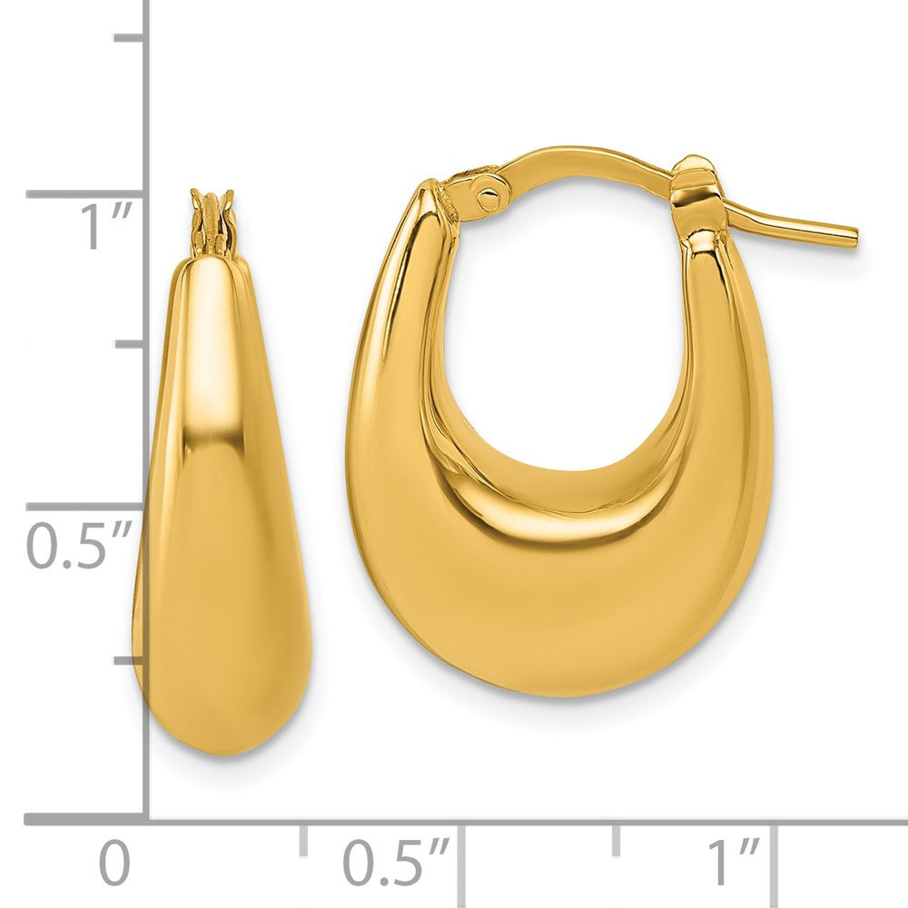 14k Yellow Gold Polished Puffed Oval Hoop earrings