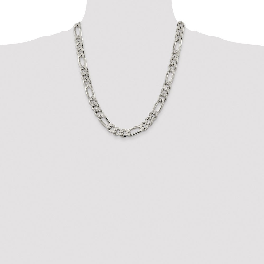Sterling Silver 11.0mm Pav� Flat Figaro Chain Necklace 22"