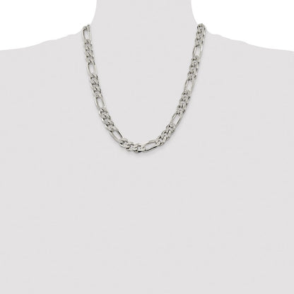 Sterling Silver 11.0mm Pav� Flat Figaro Chain Necklace 22"