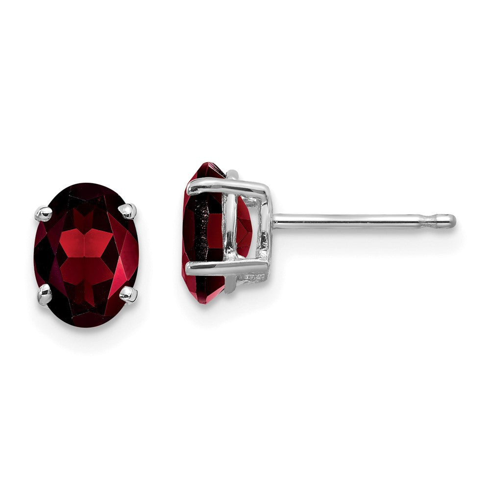 14k White Gold 7x5mm Oval Garnet Stud Earrings