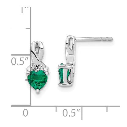 Sterling Silver Rhodium-plated Created Emerald and Diamond Dangle Earrings