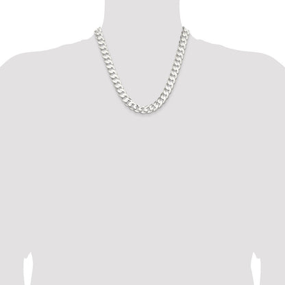 Sterling Silver 11.9mm Concave Beveled Curb Chain Necklace 20"