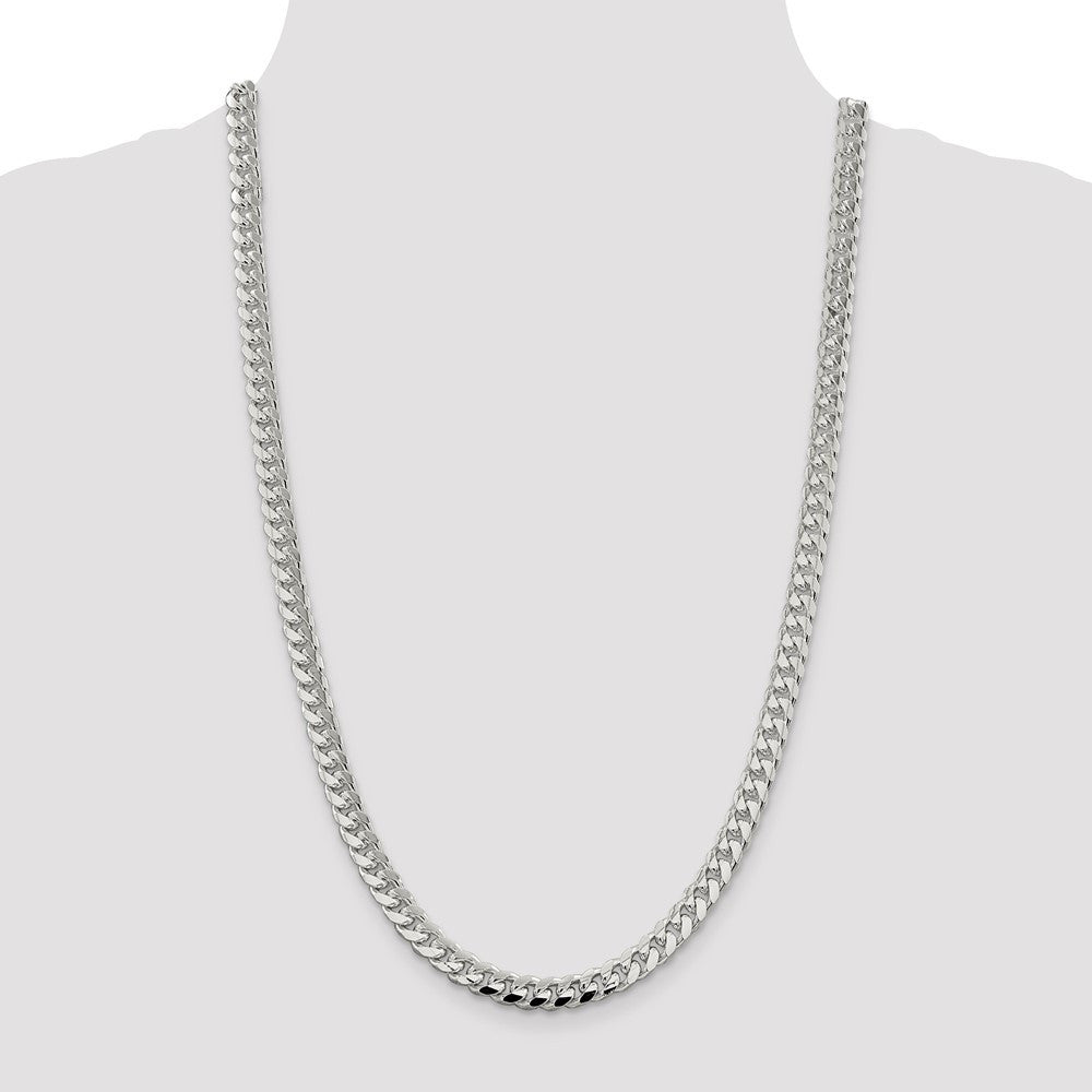 Sterling Silver 7.35mm Domed w/ Side Diamond-Cut Curb Chain Necklace 26"