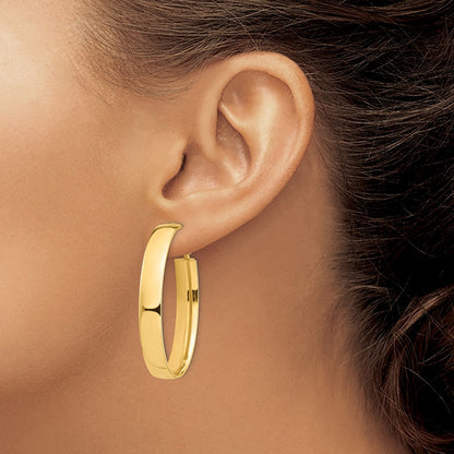 14k Yellow Gold High Polished 7mm Omega Back Oval Hoop Earrings