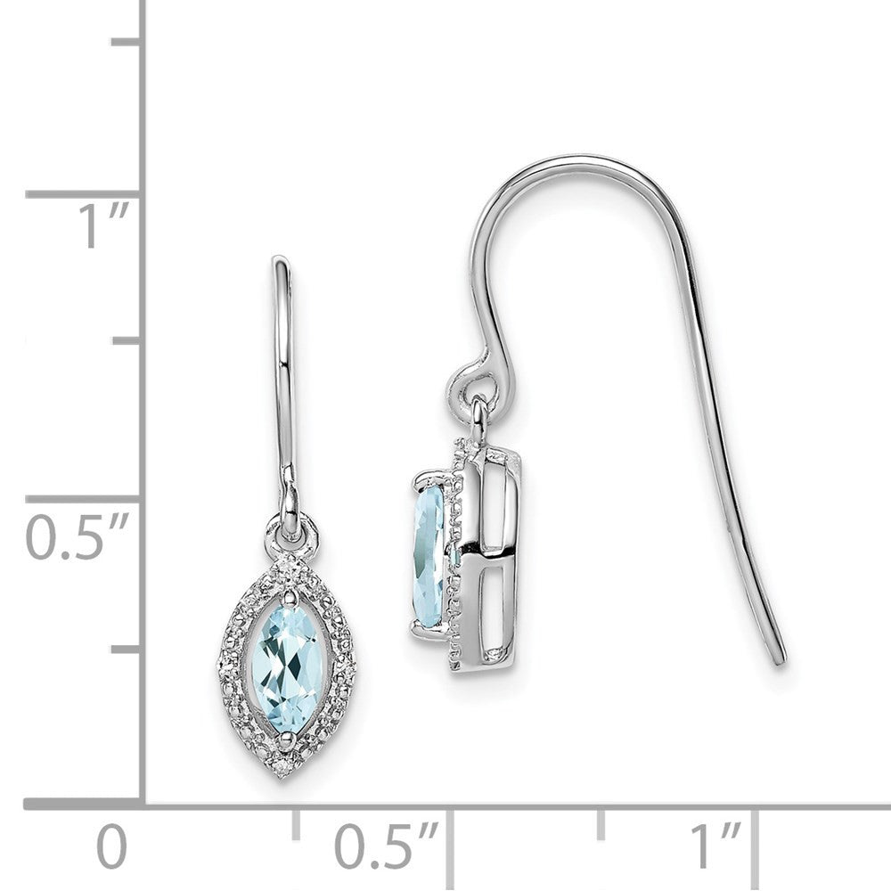 Sterling Silver Rhodium-plated Diamond and Aquamarine Dangle Earrings