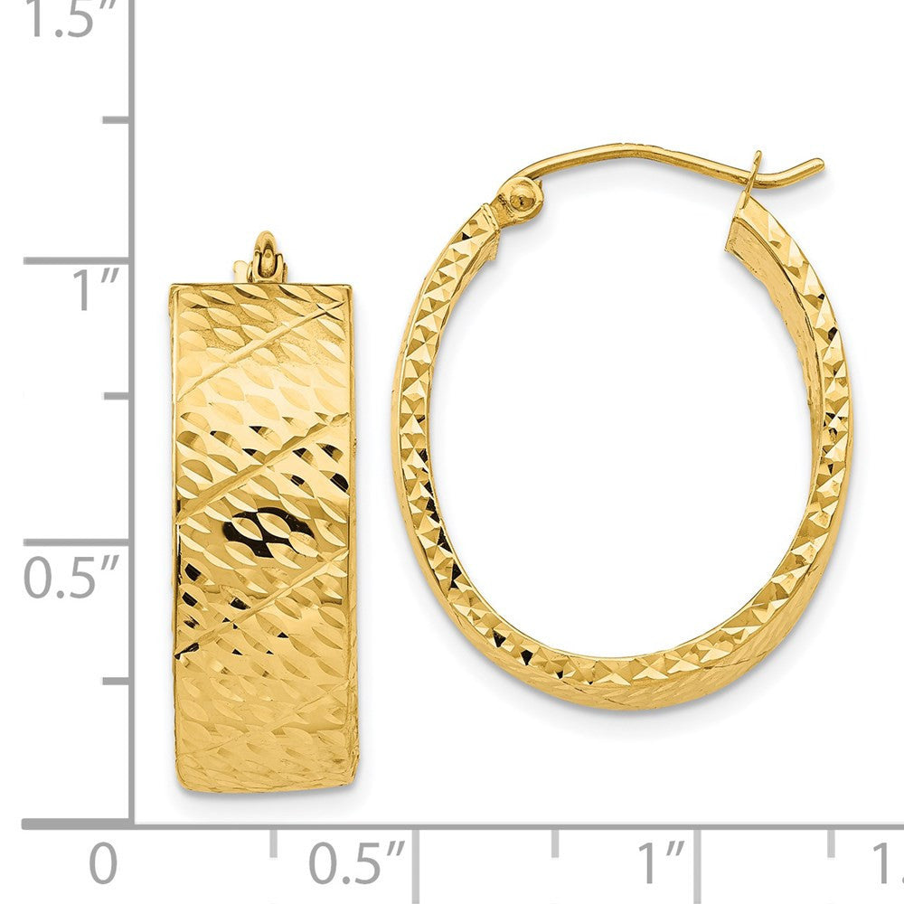 14k Yellow Gold Diamond Cut Oval Hoop Earrings