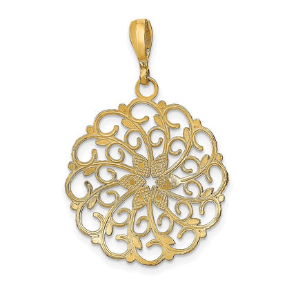 14k Yellow Gold Rhodium Diamond-Cut Scalloped Wave Charm Pendant