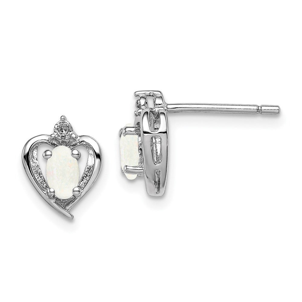 Sterling Silver Rhodium-plated Created Opal & Diam. Button Stud Earrings