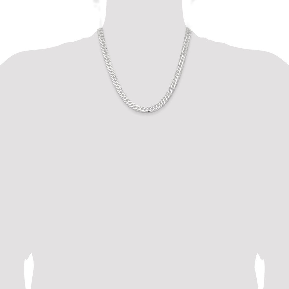 Sterling Silver 7.75mm 6 Side Diamond-Cut Flat Double Curb Chain Necklace 20"