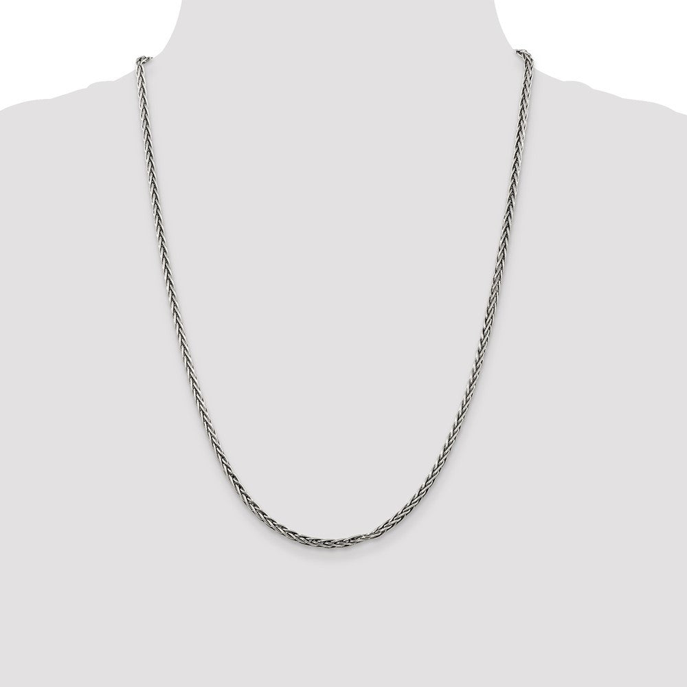 Sterling Silver Antiqued 3.25mm Solid Square Spiga Chain Necklace 24"