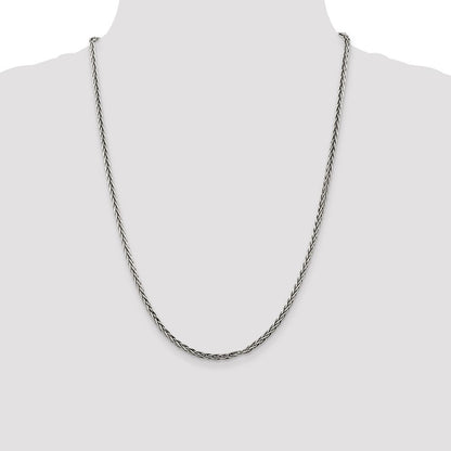 Sterling Silver Antiqued 3.25mm Solid Square Spiga Chain Necklace 24"