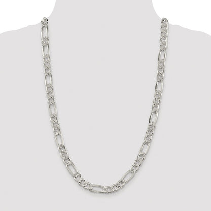 Sterling Silver Rhodium-plated 9.5mm Pav� Flat Figaro Chain Necklace 26"