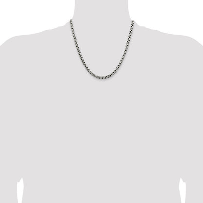 Sterling Silver Antiqued 5.2mm Round Box Chain Necklace 20"