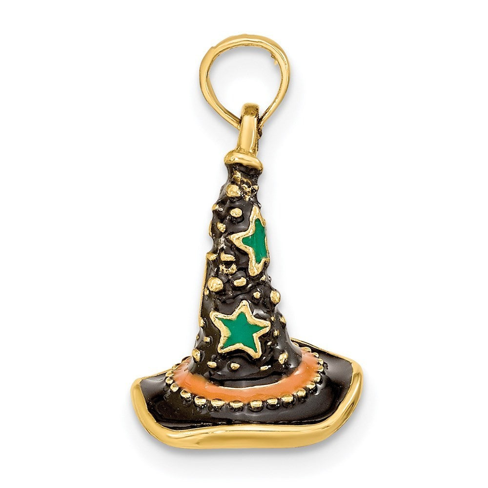 14k Yellow Gold Enamel 3-D Witch's Hat (Halloween) Charm Pendant