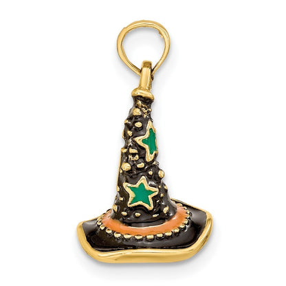 14k Yellow Gold Enamel 3-D Witch's Hat (Halloween) Charm Pendant