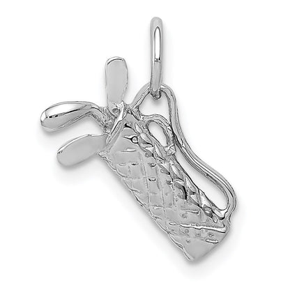 14k White Gold Solid Polished 3-D Golf Bag/Clubs Charm Pendant