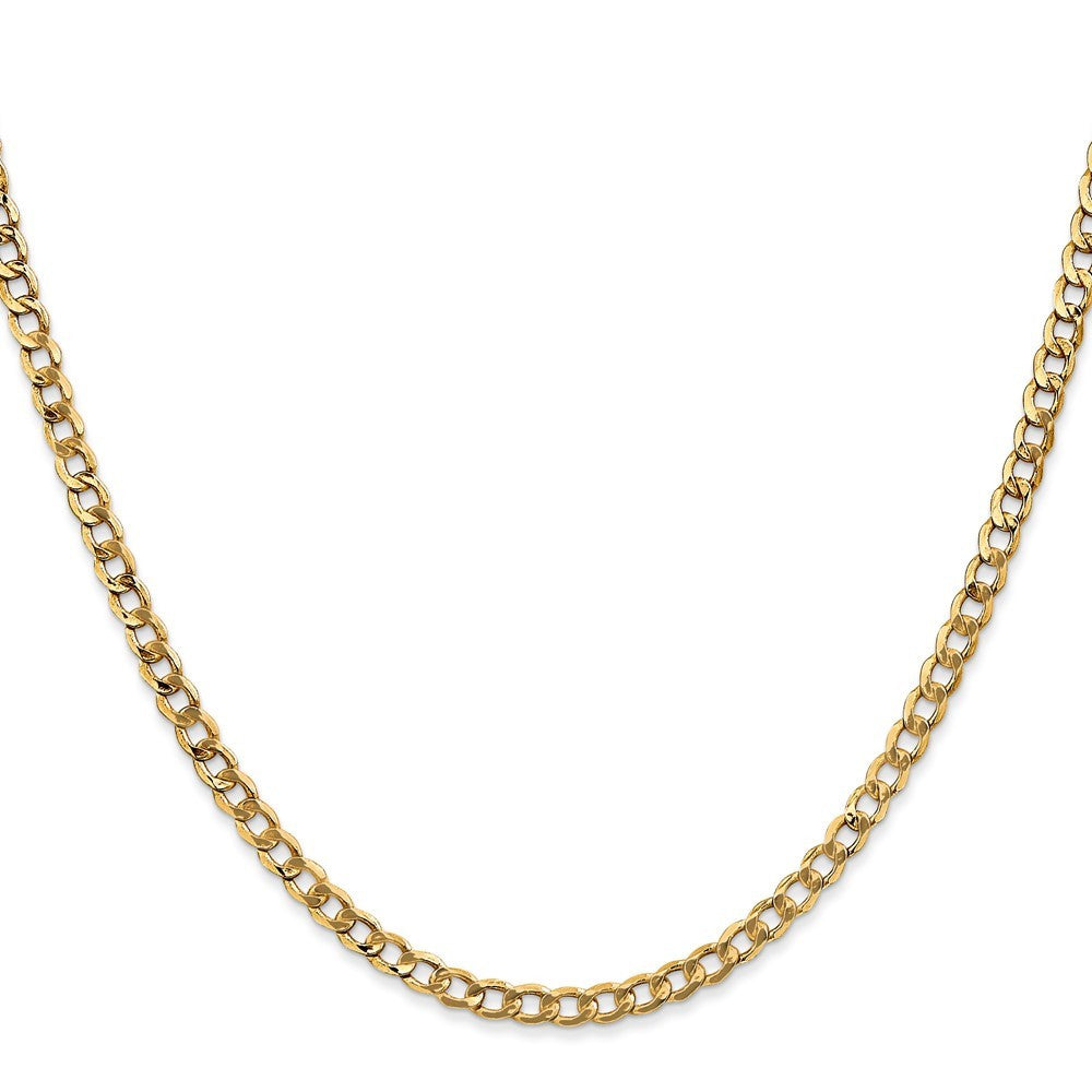 14k Yellow Gold 3.35mm Semi-Solid Curb with Lobster Clasp Chain Necklace 16"
