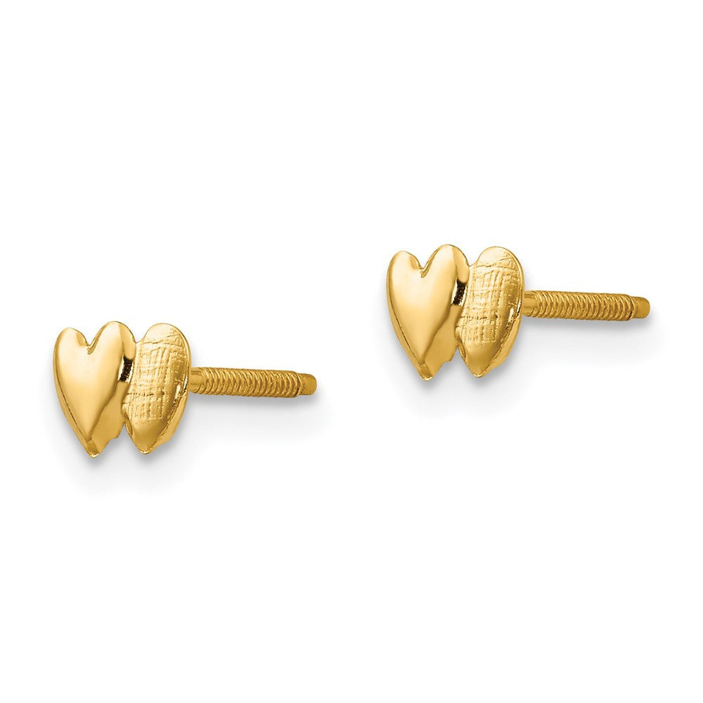 14k Yellow Gold Double Heart Button Stud Earrings