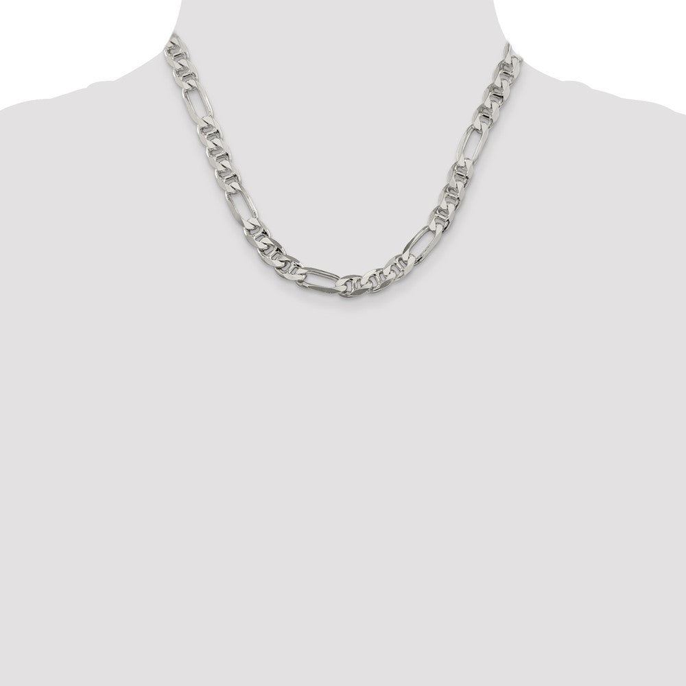 Sterling Silver 8.25mm Figaro Anchor Chain Necklace 18"