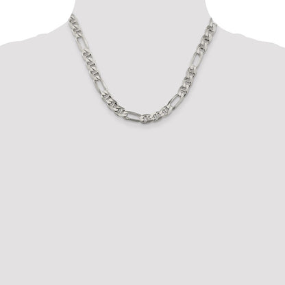 Sterling Silver 8.25mm Figaro Anchor Chain Necklace 18"