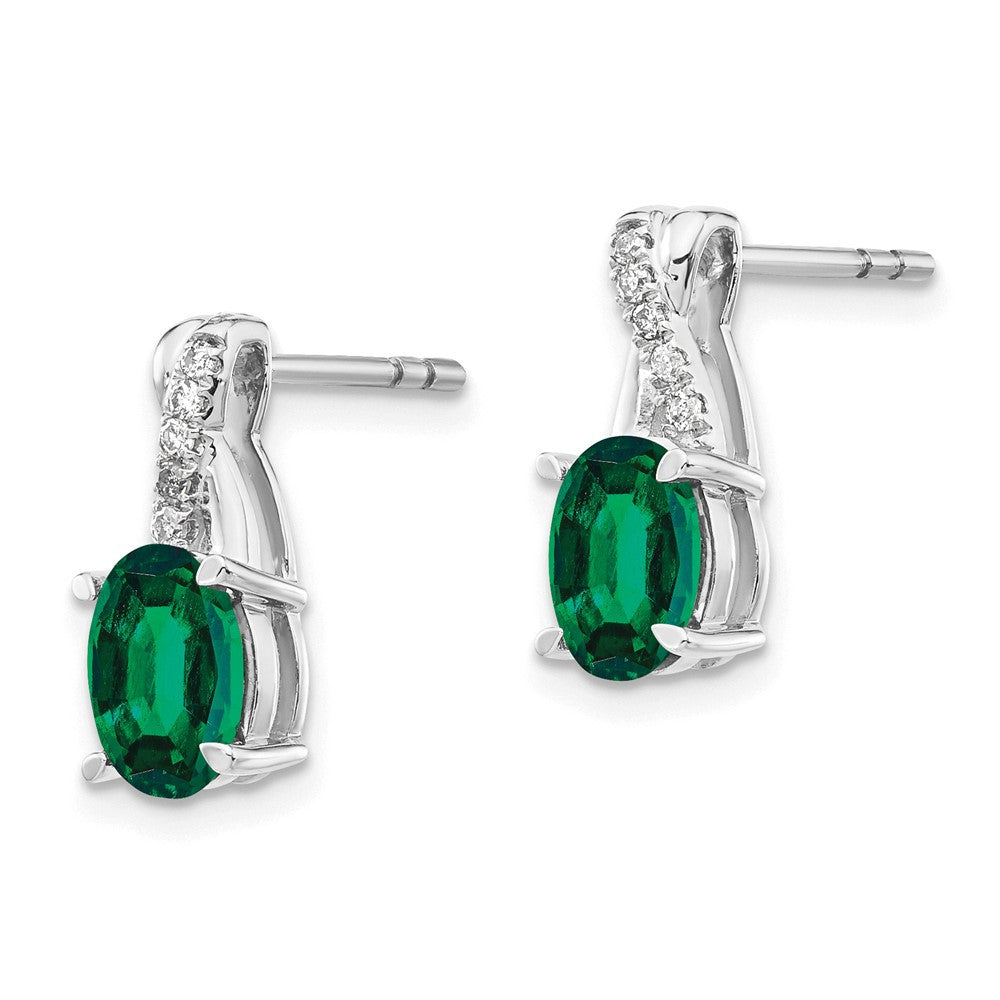 14K White Gold Created Emerald and Diamond Dangle Earrings