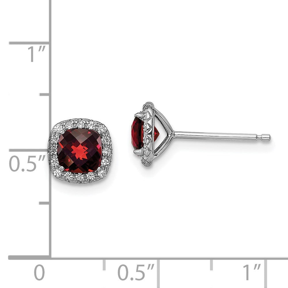 Sterling Silver Rhodium-plated Garnet and Cr. White Sapphire Stud Earrings