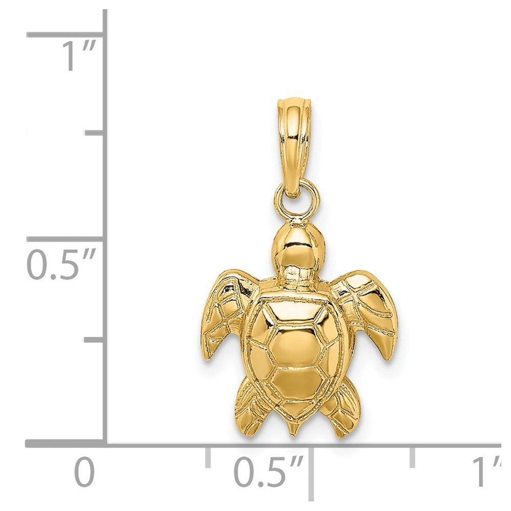 14k Yellow Gold Textured Sea Turtle Charm Pendant