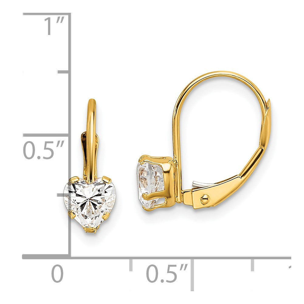 14k Yellow Gold 5mm Heart Cubic Zirconia Leverback Drop & Dangle Earrings