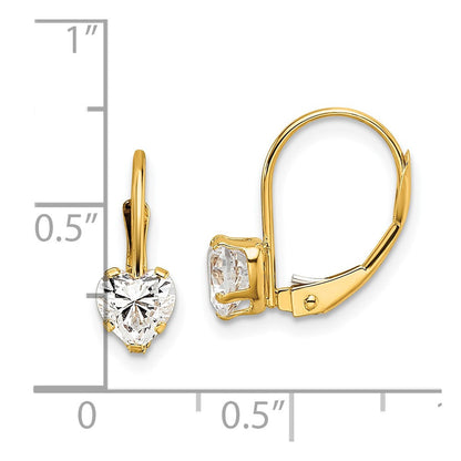 14k Yellow Gold 5mm Heart Cubic Zirconia Leverback Drop & Dangle Earrings
