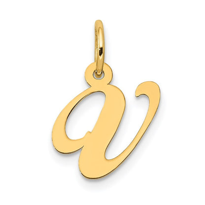 14k Yellow Gold Small Fancy Script Letter V Initial Charm Pendant