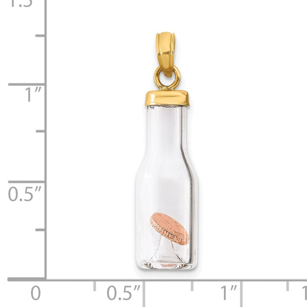 14k Yellow Gold 3-D Mini Penny in Glass Bottle Pendant