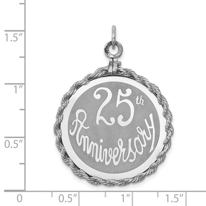 Sterling Silver Rhodium-plated 25th Anniversary Disc Charm Pendant
