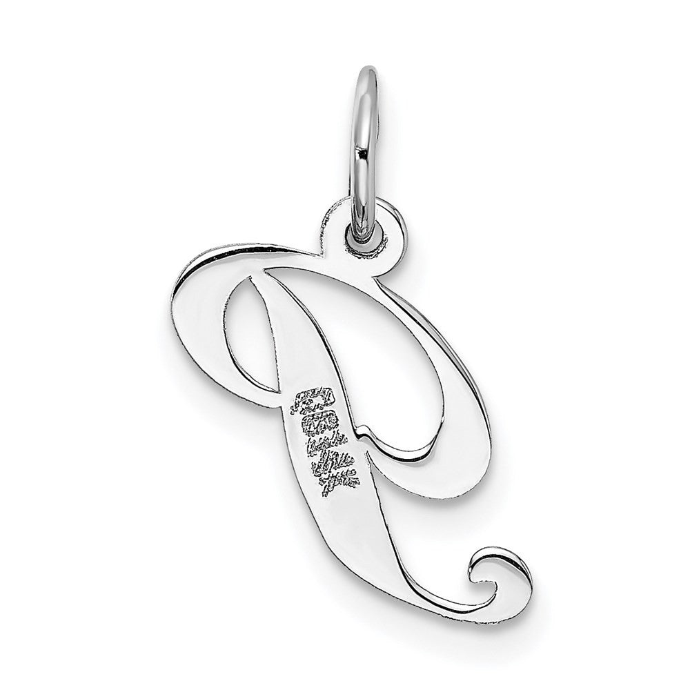14k White Gold Small Fancy Script Letter P Initial Charm Pendant