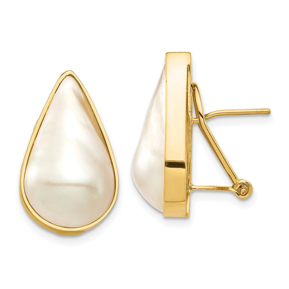 14k Yellow Gold Saltwater Cultured Mabe Pearl Omega Back Stud Earrings