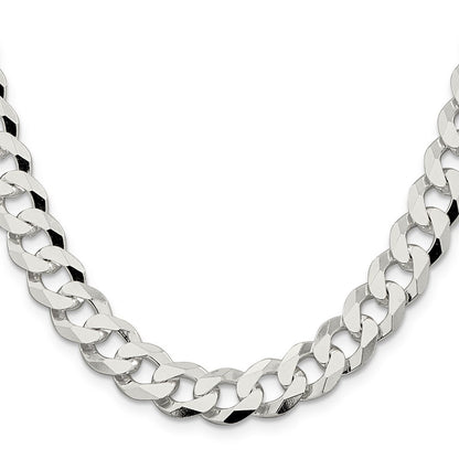Sterling Silver 10.6mm Beveled Curb Chain Necklace 22"