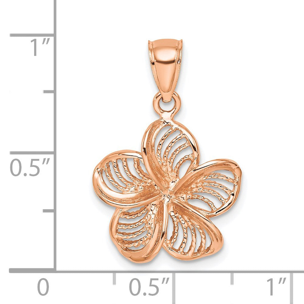 14k Rose Gold Beaded and Polished Plumeria Flower Charm Pendant
