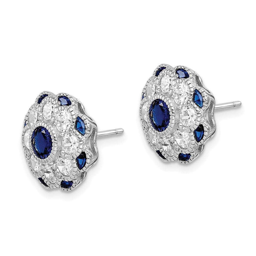Sterling Silver CZ and Synthetic Blue Spinel Flower Stud Earrings