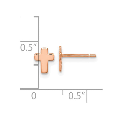 14k Rose Gold Polished Small Cross Stud Earrings