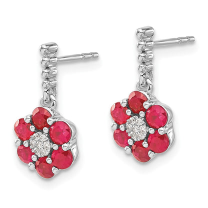 14k White Gold Ruby and Diamond Drop & Dangle Earrings
