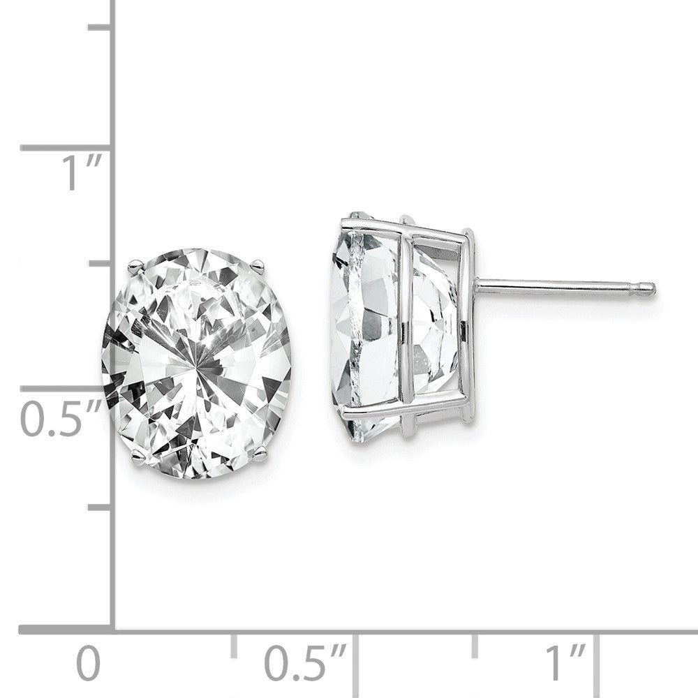 14k White Gold Cubic Zirconia Oval Stud Earrings