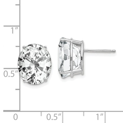 14k White Gold Cubic Zirconia Oval Stud Earrings