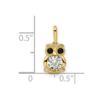 14k Yellow Gold Madi K Black & White CZ Owl Pendant